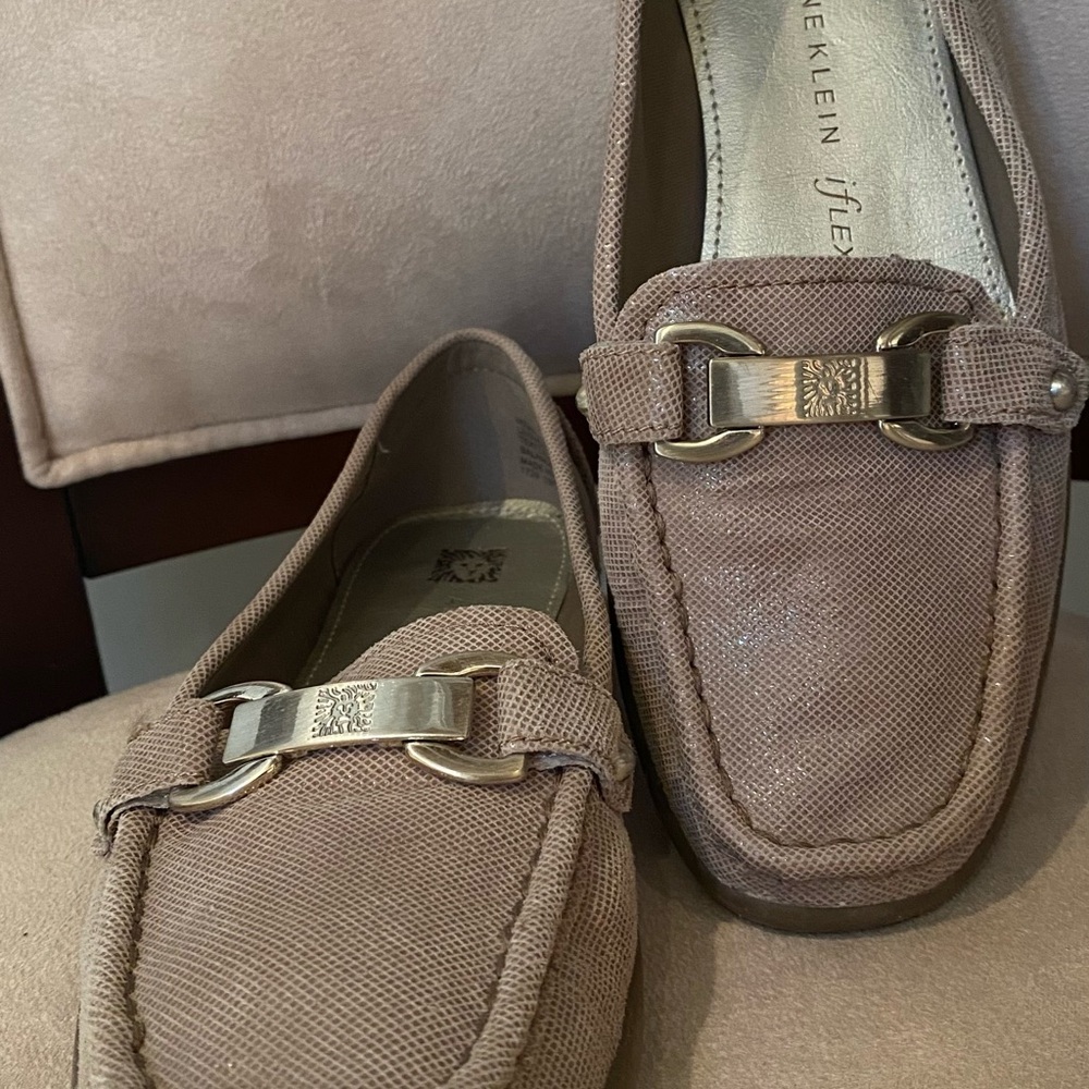 Anne Klein Shoes Womens 6.5 M Toe Slip On Loafers Lavender/grey Leather